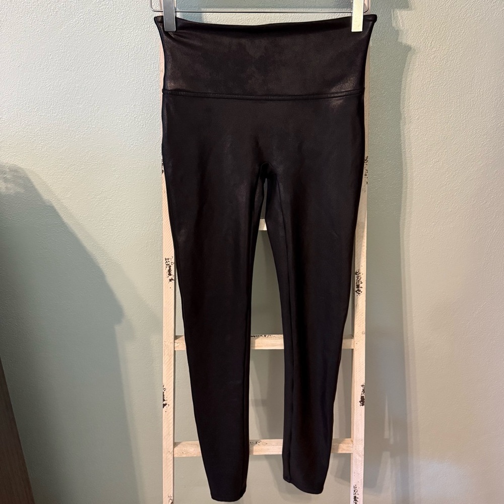 SPANX Black Faux Leather Leggings Size M Women